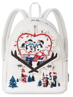 Loungefly Disney Parks Mini Backpack Minnie & Mickey Ski Lift Holiday